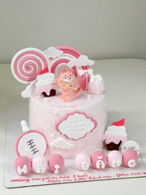 Mẫu bánh sinh nhật màu hồng pastel tại Dy Cake